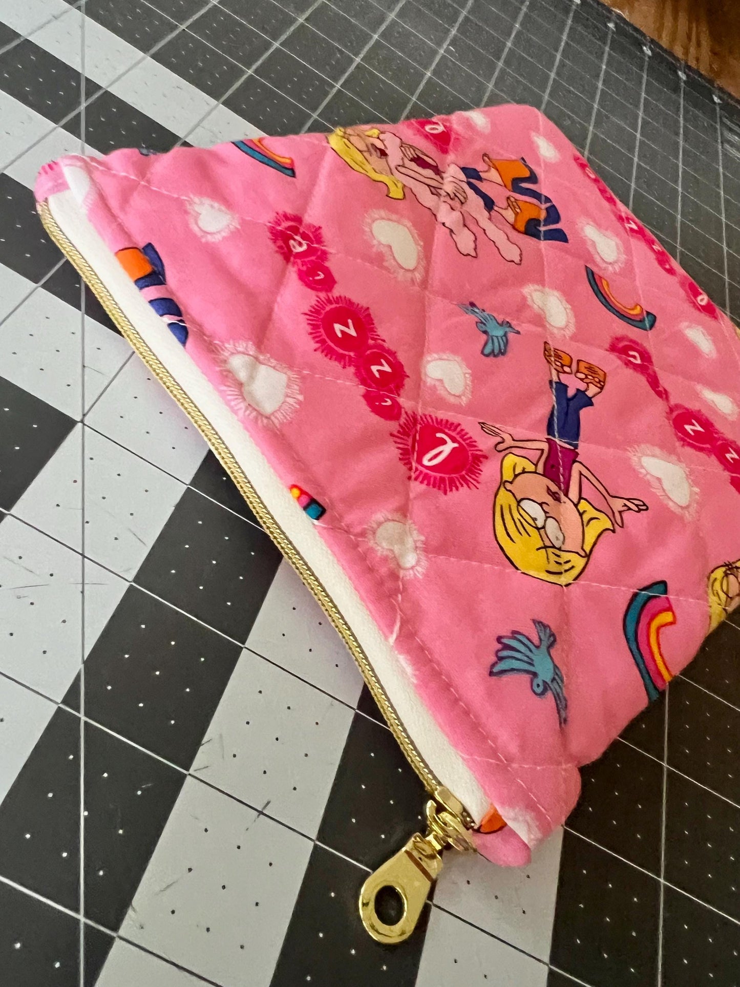 Handmade quilted Kindle sleeve with zipper- Lizzie McGuire