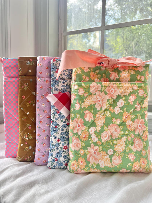 Handmade soft book sleeve with front pocket- Large