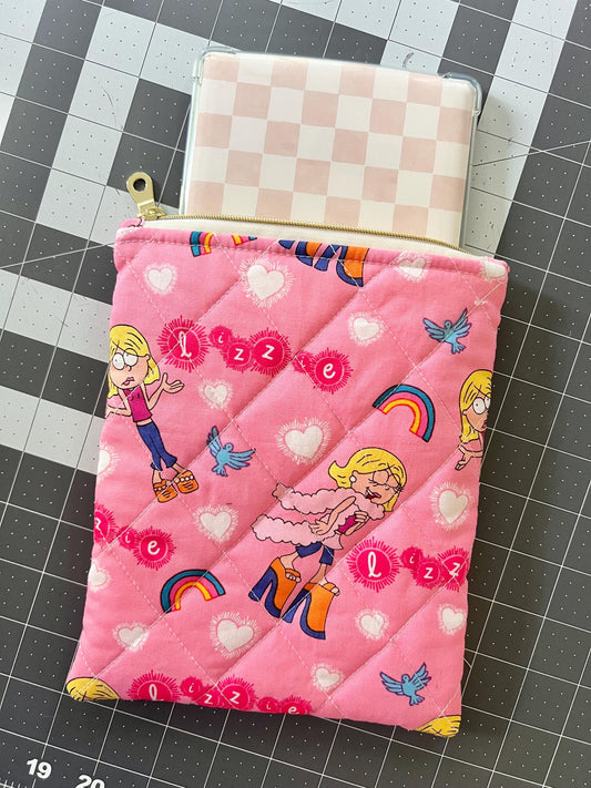 Handmade quilted Kindle sleeve with zipper- Lizzie McGuire