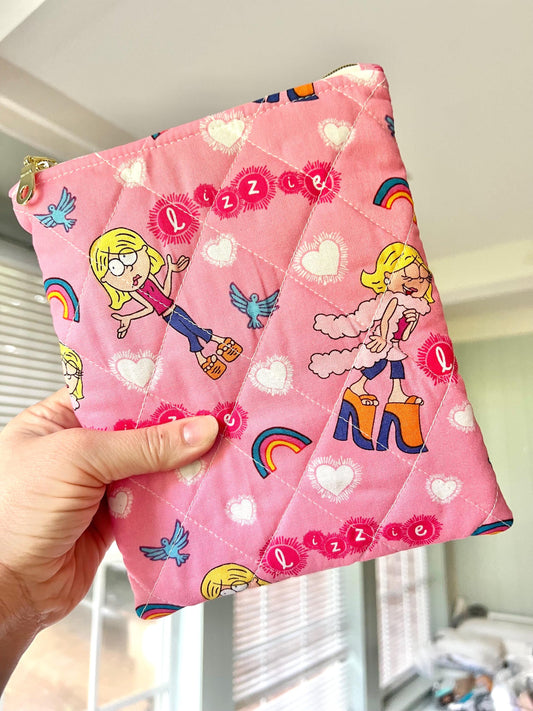 Handmade quilted Kindle sleeve with zipper- Lizzie McGuire